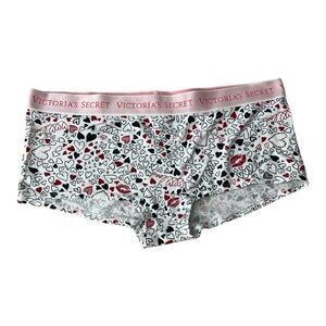 Victoria's Secret Panties Panty L Shortie White Red Heart Print Cotton Blend